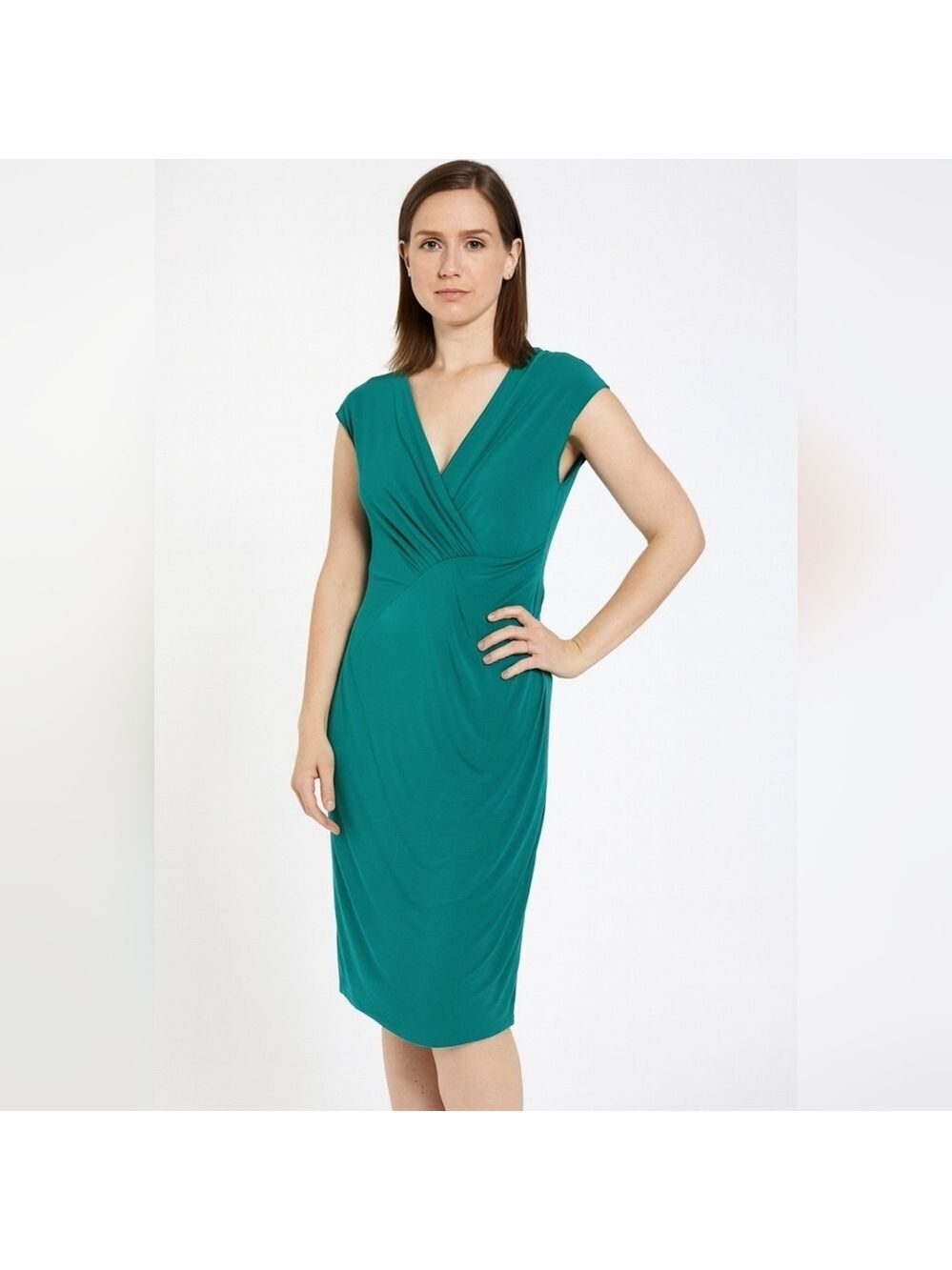 Ann Klein Emerald Isle Faux Wrap Careerwear dress. Size Medium. EUC